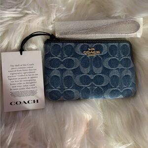 Coach Denim Signature Corner Zip Wristlet